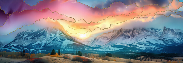 An alcohol ink landscape with stunning golden veins