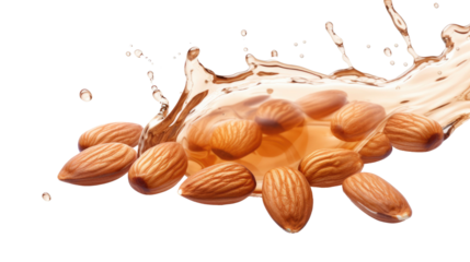 Almonds with an oil drop isolated on transparent a white background