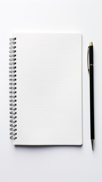 Stock image of a notepad and pen on a white background, organized and productive Generative AI