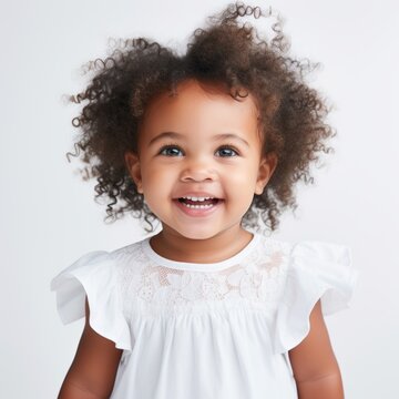Stock image of a toddler in a cute dress against a white backdrop Generative AI