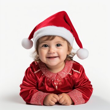 Stock image of a toddler in a festive outfit on a plain white backdrop Generative AI