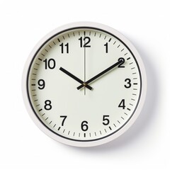 Stock image of an office wall clock on a white background, functional, timekeeping accessory Generative AI