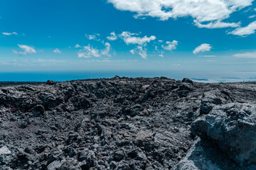 Pāhoehoe lava with ʻAʻā lava. Mauna Ulu Lookout. Chain of Craters Rd. Hawaiʻi Volcanoes...