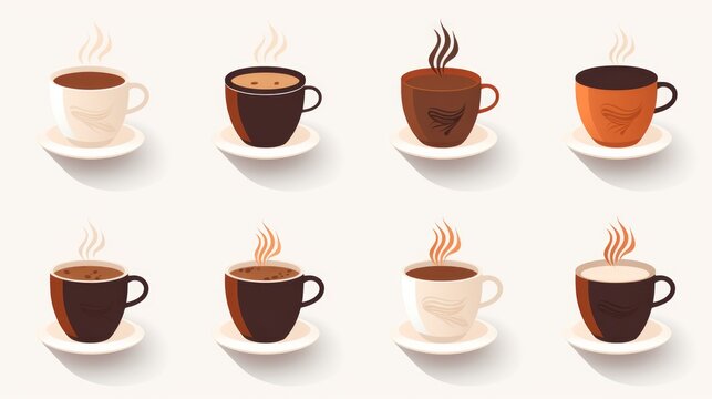 Generative AI set of coffee cups on white background