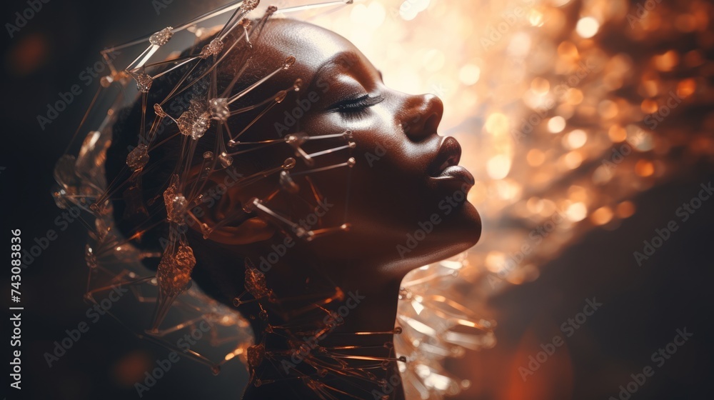 Poster Generative AI Textural elements layered artistically, resulting in an abstract and tactile background.with a girl in the center of the stage