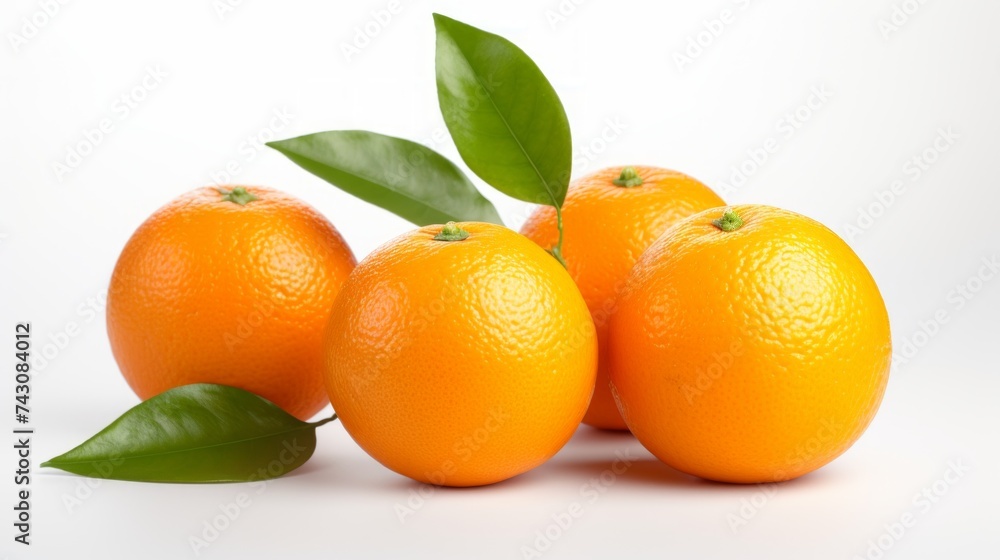 Poster Three juicy oranges and tangerines captured in a close-up realistic photo against a white background Generative AI