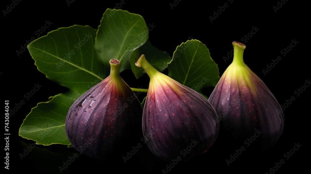 Poster three ripe figs captured in a close-up realistic photo against a white background generative ai