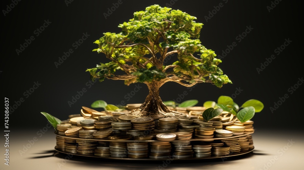 Poster generative ai ultra-realistic portrayal of a tree on a white background, symbolizing capital growth 