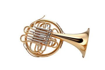 : Classic French Horn with Golden Finish Isolated on Black