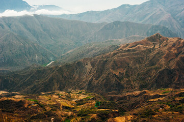 Peruvian mountains landscape close to Vinicunca Rainbow Mountain - obrazy, fototapety, plakaty