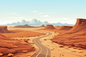 Fototapeta na wymiar empty road in desert landscape illustration