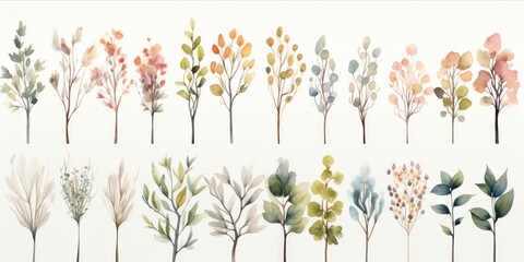 Generative AI Whimsical watercolor tree clipart - obrazy, fototapety, plakaty