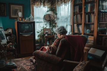 Elderly Woman In Thoughtful Solitude In Her Classic Living Room