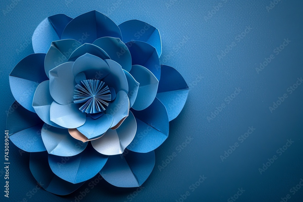 Poster explore an artistic representation of a background adorned with intricate blue paper flowers, design