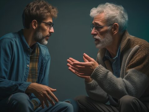Mature Adult Man Offering Guidance and Support to a Younger Man in a Caring Conversation