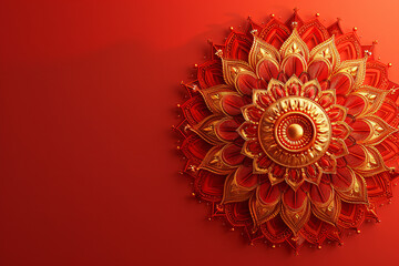 Ornate golden mandala design on a gradient red background