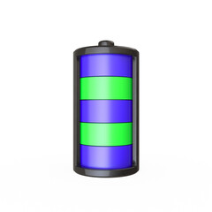 3d render battery full status for energy charging isolated illustration