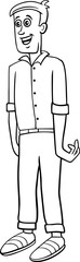 funny cartoon young man comic character coloring page