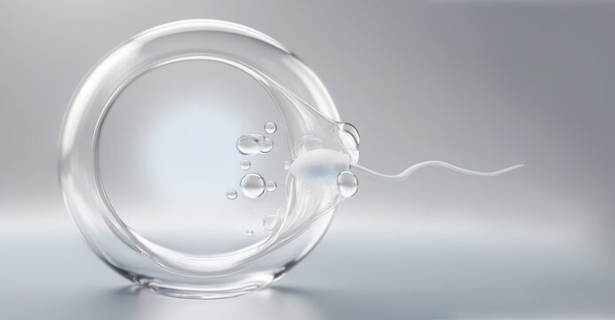 Male sperm inseminating an egg as concept of human fertility, reproduction and healthcare