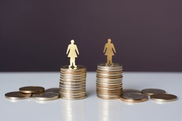 Male and female symbols on stacks of coins, illustrating the concept of gender pay gap and financial equality. Gender Equality Concept with Coins