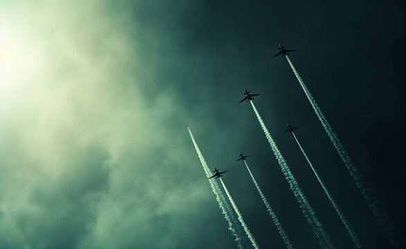 23 march Pakistan day background shot of many planes in the sky performing airshow
