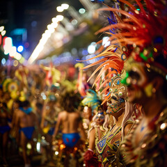 Vibrant Carnival Parade at Night in Rio de Janeiro