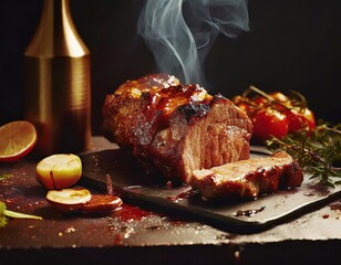 Barbecue. A gastronomic tradition that brings together fire, succulent meat, and seasonings, offering a unique and delicious grilled flavor experience. AI generation.	