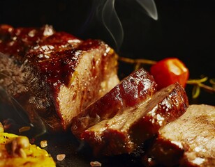 Barbecue. A gastronomic tradition that brings together fire, succulent meat, and seasonings, offering a unique and delicious grilled flavor experience. AI generation.	