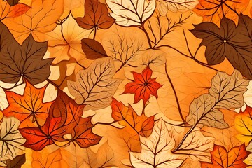 Autumn seamless transparent background with long horizontal border