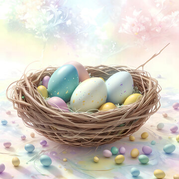 Easter card with painted colored eggs.