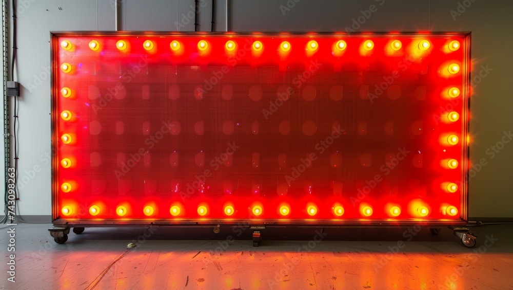 Poster a large square marquee sign with red lights on it generative ai