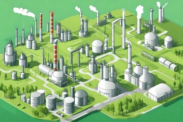 Green Industry Factory concept. Petrochemical Industrial house, business, icon, design, home, illustration, 