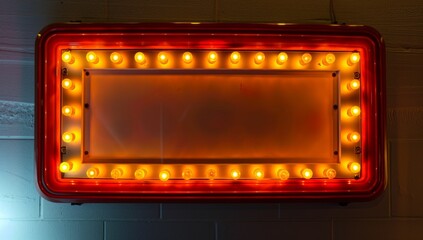 Obraz premium vintage lighted marque light frame on white surface in the style of dark orange and yellow Generative AI