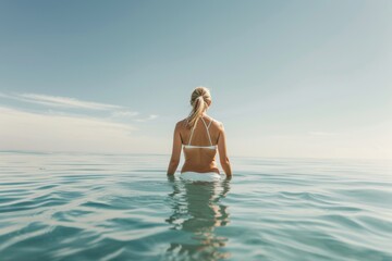 Mature Woman Enjoying Serenity in the Ocean at Tropical Resort
