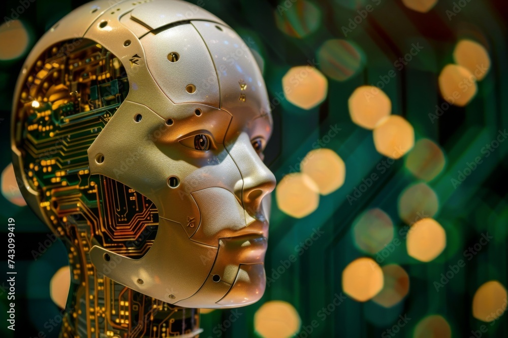 Poster cybernetic brain concept - representation of ai and human intelligence merging