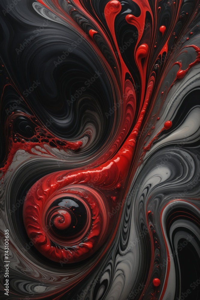 Poster Swirling Red and Black Patterns Creating an Abstract Marbled Texture