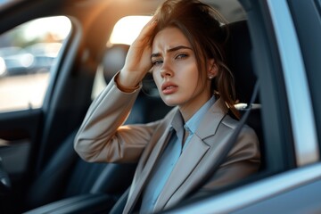 Professional Woman Experiencing Stress While Driving