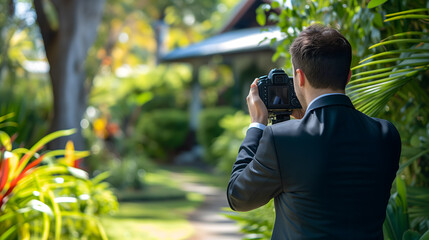 Un agent immobilier en train de prendre un bien en vidéo avec son appareil pour une vente immobilière.