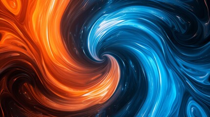 Blue and Orange Abstract Swirling Background with Central Copy Space