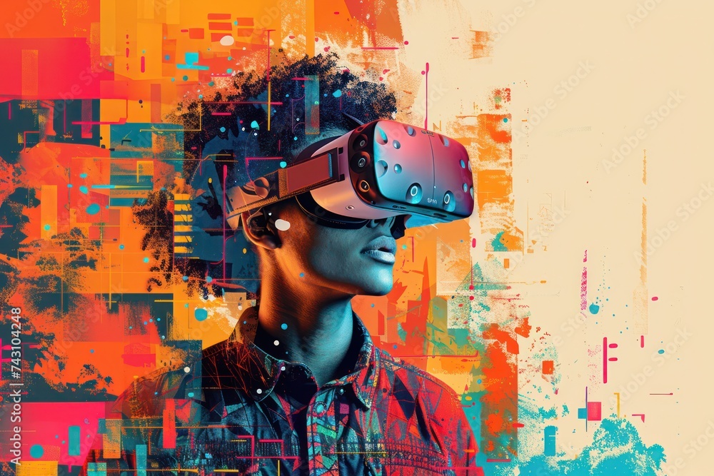Poster abstract representation of a person interacting with virtual reality technology