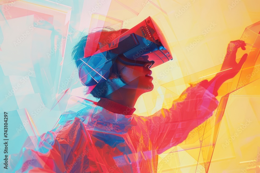 Poster abstract representation of a person interacting with virtual reality technology