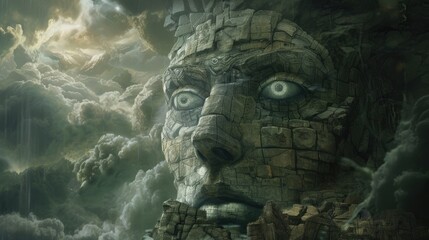 An otherworldly creatures journey through the stone faces and wall eyes of its domain seeking the god like power to transcend its universe