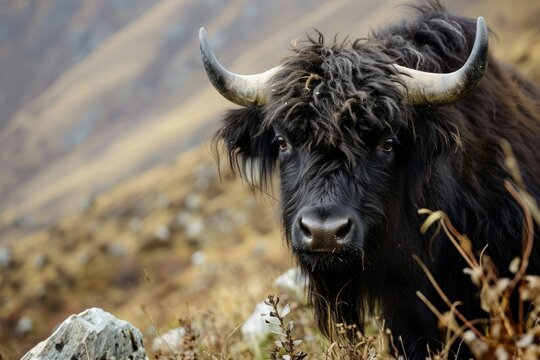Yac salvaje mirando a la c&aacute;mara en la naturaleza