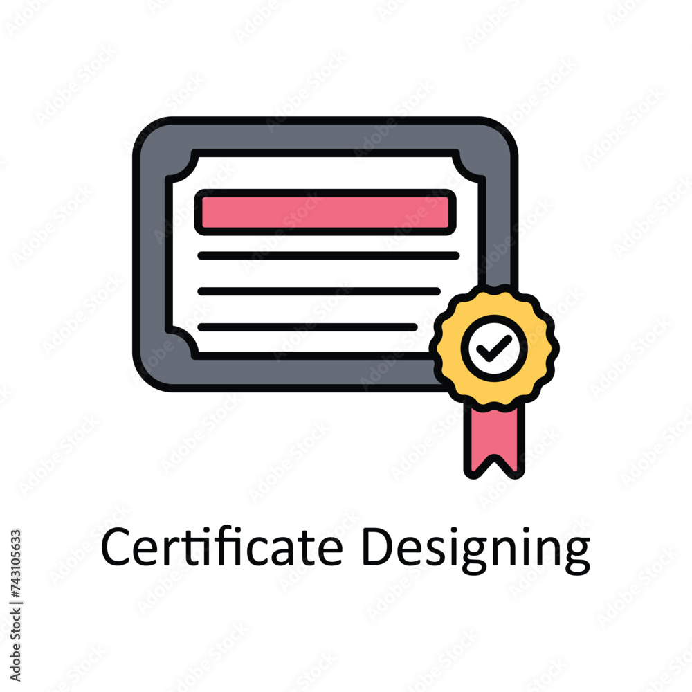 Poster certificate designing vector filled outline icon design illustration. graphic design symbol on white