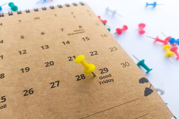 Good Friday marked on calendar 