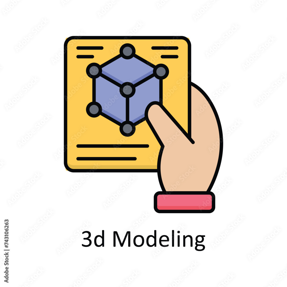 Poster 3d modeling vector filled outline icon design illustration. graphic design symbol on white backgroun