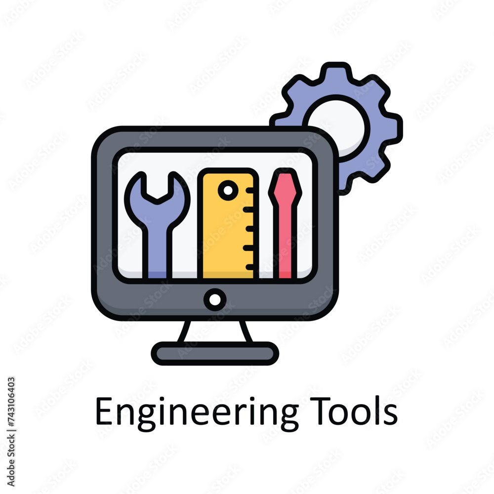 Poster engineering tools vector filled outline icon design illustration. graphic design symbol on white bac