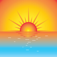 Sunrise Icon, Sunset icon. Sunset over the sea. Sunrise icon simple flat vector illustration for web site, logo,  app