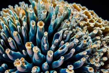 Coral bleaching linked to elevated sea temps: Loss of symbiotic zooxanthellae threatens Pacific reef. Threatened Pacific reef due to bleaching event - obrazy, fototapety, plakaty