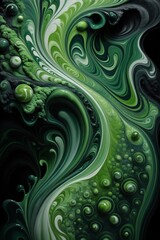 Abstract Green and Black Swirl Patterns Capturing Fluid Art Movement